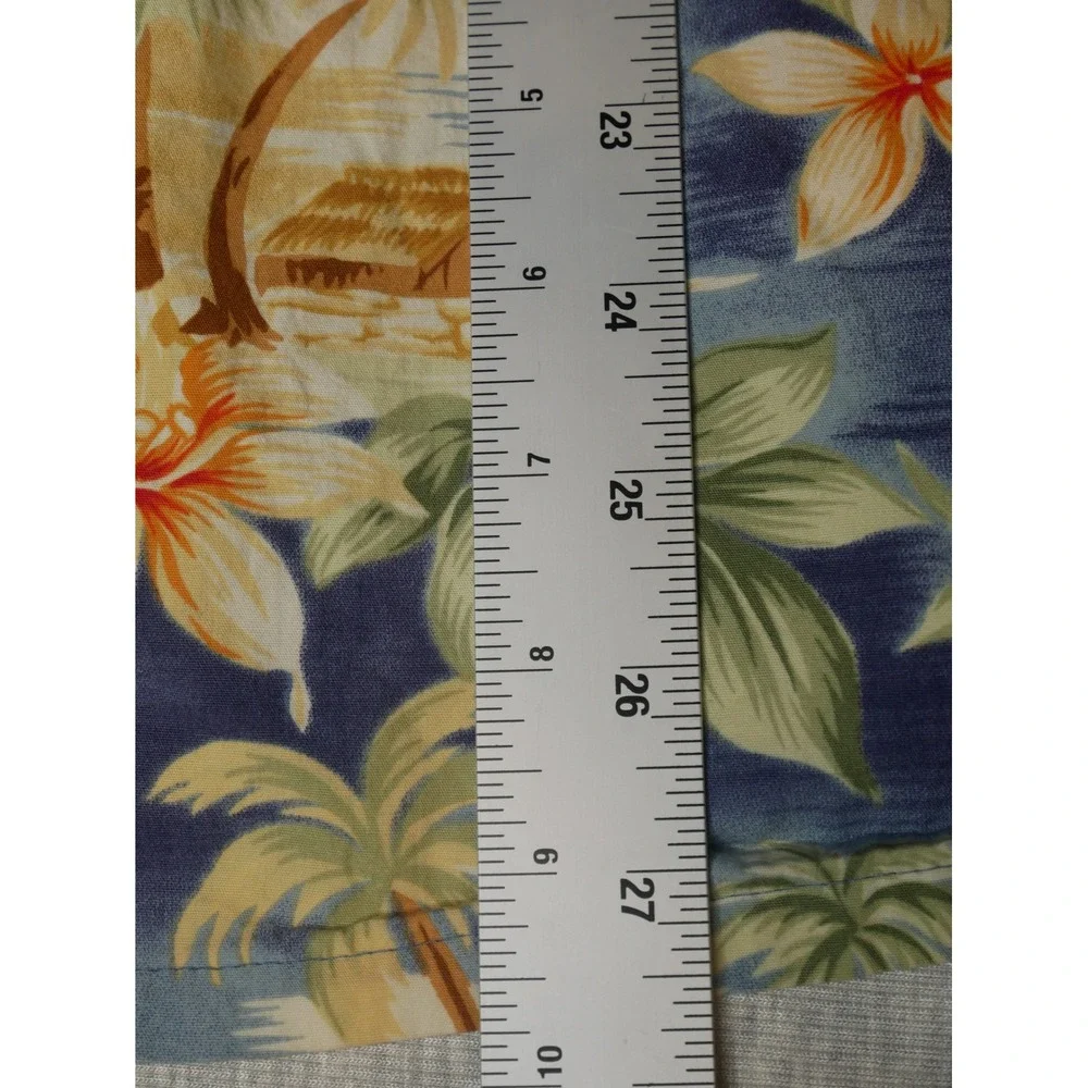 Campia Moda Mens XL Hawaiian Shirt Blue Tropical Hibiscus Palm Tree Cotton‎ XL